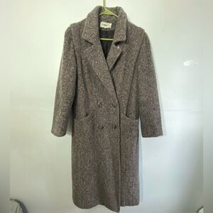 Women's Long Wool Blend Double-Breasted Coat - Gray Brown